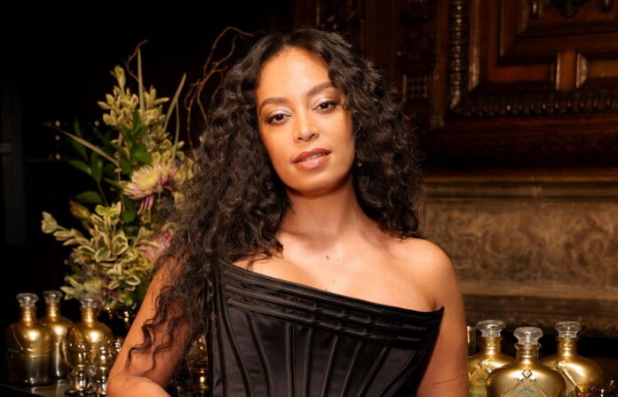 Solange Knowles attends as Saint Heron unveils its glassware collection with Crown Royal Golden Apple at “A House Is Not A Home” screening, on June 14, 2023 in New York City.