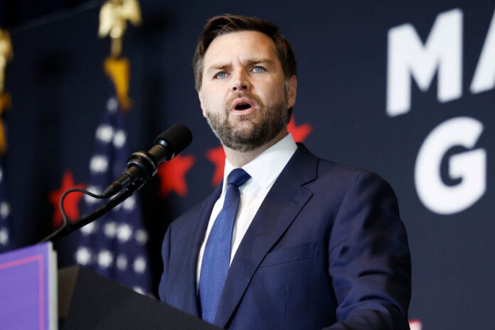 J.D. Vance (R-OH) speaks during a fundraising event at Discovery World on July 17, 2024 in Milwaukee, Wisconsin. The fundraiser was Vance's first since being picked to be the Vice President for Republican presidential candidate, former U.S. President Donald Trump.