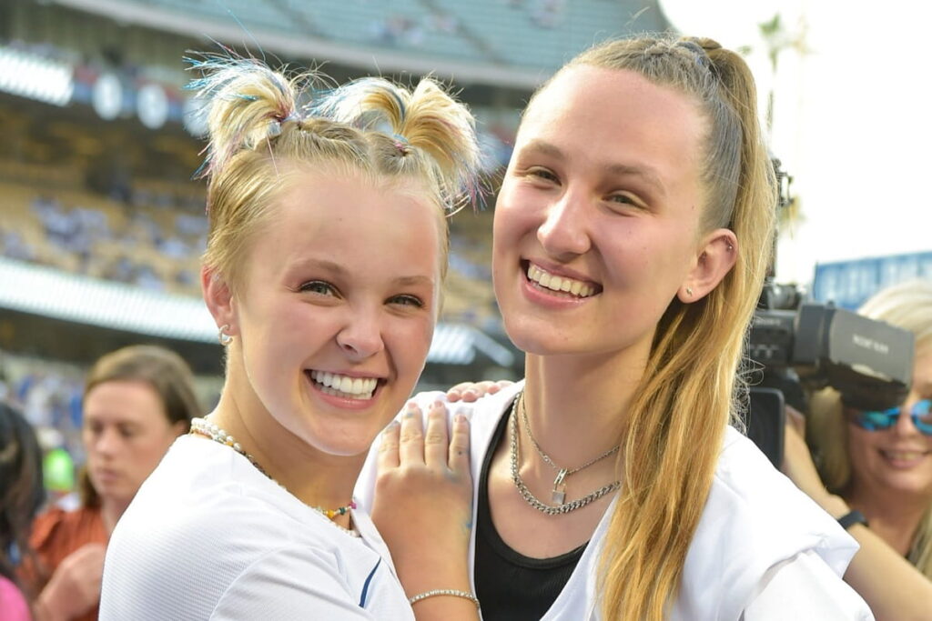 JoJo Siwa and Kylie Prew attend the 9th Annual LGBTQ+ Night at Dodger Stadium.